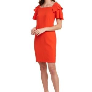 Trina Turk Wander Square-Neck Tiered Flounce-Sleeve Crepe Dress Size 0